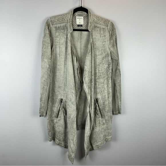 Sandwich Neutral Linen Open Front Longline Jacket Cardigan Size EU 36 Grey - Picture 2 of 16